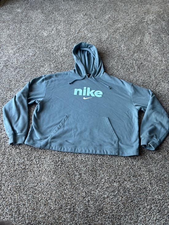 Nike Sweaters - Nike Oversized Cropped Hoodie Blue Baggy Fit Spellout Logo Sweatshirt M
